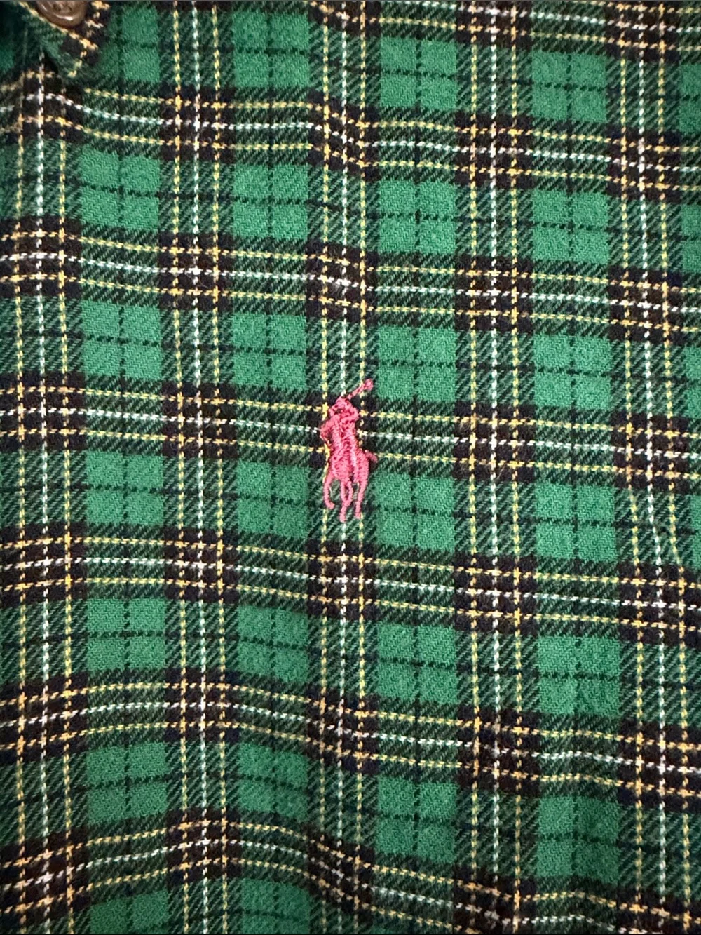 Vintage Ralph Lauren Boys Medium Green Plaid Button Down Shirt 100% Cotton